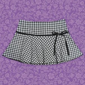 2000s Divine Black & White Gingham Mini Skirt with Bow Detail | Size XL